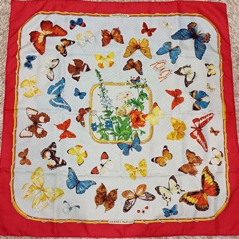 vintage hermes silk scarf red farandole butterfly print ebay|Authentic HERMES Carre 90 Silk Butterfly Print Scarf Farandole .